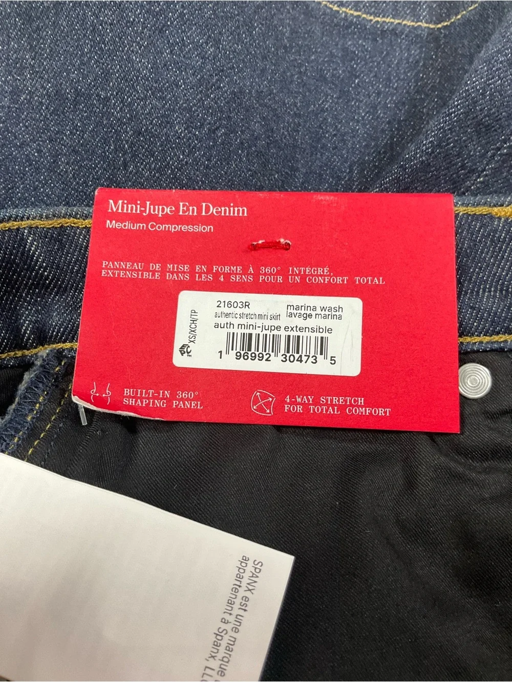 NWT SPANX Shape XS Medium Compression Dark Blue Marina Wash Denim Mini Skirt